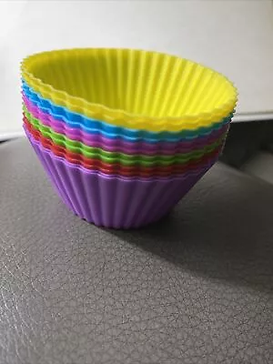 Reusable Silicone Baking Cups Muffin Liners - Pack Of 12 Multicolor • $6.50