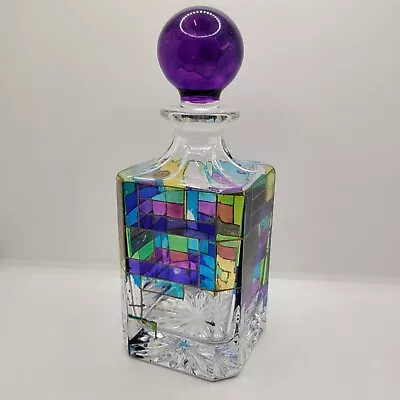 Vintage 8 1/2  Murano Art Glass Decanter Hand Painted Italian READ FOR FLAW • $19.99
