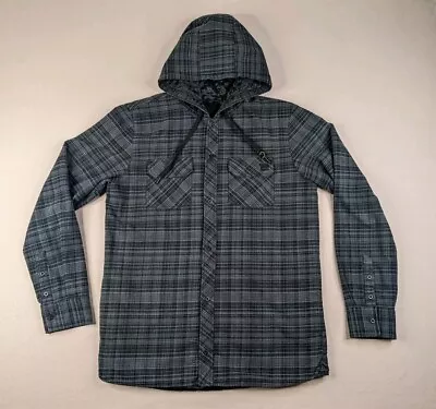 Volcom Quilt Lined Hooded Shirt Jacket Adult Large Black Gray Plaid Button Up • $34.88