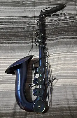 Saxophone Metal Art Sculpture Retro Jazz Wall Decore Vtg READ PLEASE 23 X8 X5  • $29.99