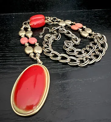 $4.99 • Buy MY VINTAGE MOM’S Designer LIZ CLAIBORNE Autumn ORANGE Ceramic PENDANT Necklace