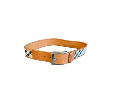 £99.99 • Buy Womens Genuine Burberry Brown Leather Beige Nova Check Plaid Belt 26 65 VGC
