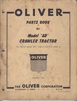 Genuine Oliver Cletrac Model Ad Crawler Tractor Parts Book 1950 • £12.50