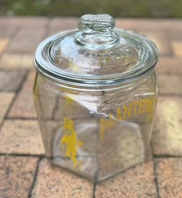 VTG Planters Hexagonal Yellow  Mr. Peanut  Glass Counter Jar With Peanut Lid HTF • $155