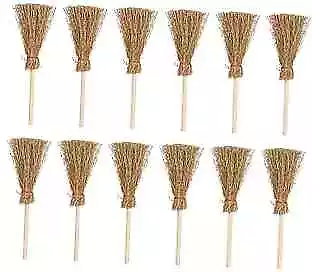  Mini Straw Brooms With Red Ropes Straw Broom Wizard Decor Artificial 12pcs • $12.14