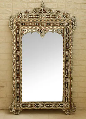 Vintage Moroccan Wall Hanging Mirror Frame 60  H Mother Of Pearl Wooden Frame • $1999