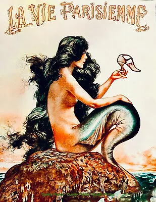 Mermaid On Rock Holds Shoe 8.5x11  Photo Print La Vie Parisienne Cover 1925 Art • $8.47