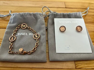 Michael Kors Rose Gold MK Logo Link Bracelet And Earrings • $100