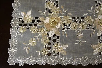Organza Embroidered Lace Flower White Rhinestone Placemat Runner Wedding Party • $12