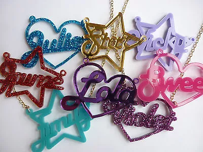 Name Necklace Personalised Laser Cut Heart/star Funky By Dotty Flamingo • £17.50