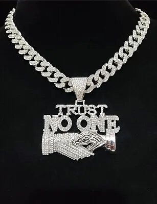  Iced Out Diamond Silver Cuban Link Chain Stainless Steel/20Inch • £23.99