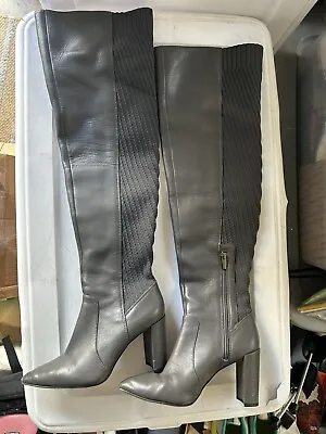 Vince Camuto Majestie Over The Knee Boots OTK Stretch Panel Leather Gray 7.5 • $40