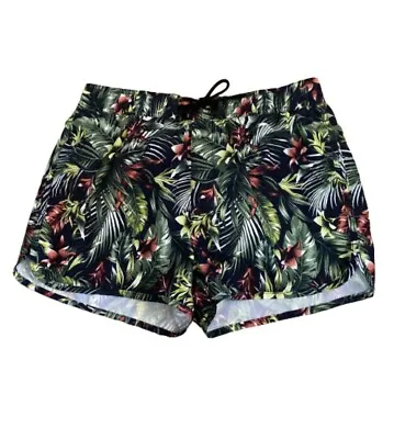 H&M Men’s M High Waist Pull On Floral Leaf Lined Pockets Beach Trunks Shorts EUC • $9.80