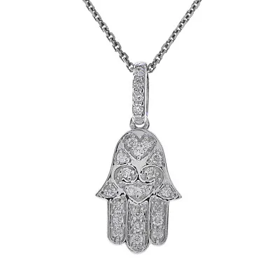 0.25 Carat Round Diamond Hamsa Hand Of God Pendant Necklace 14K White Gold • £474.02