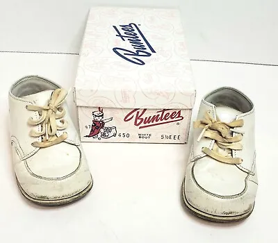 Vintage Buntees Leather Baby Shoes White Sz 5 1/2 EEE With Original Box • $19.99