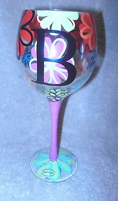 Swoozie's Hand Painted Wine Glass Monogramed Flowers With Letter B New • $19.99