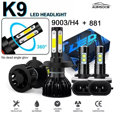 H4/9003 LED Headlight Hi/Low Beam Bulbs Conversion Kit+881 Fog Light 6000K WHITE • $45.99