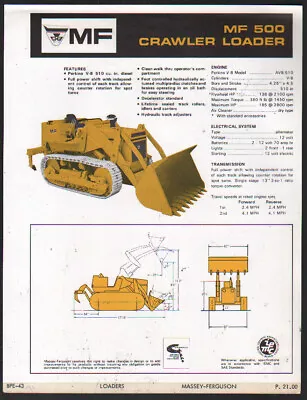 Massey Ferguson  MF 500  Industrial Crawler Tractor Loader Brochure Leaflet • £7