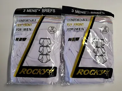 New Lot Of 2 Packs Vintage Rocky Briefs White Underwear Size M 3/pk 6 Pr Total • $19.99