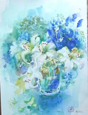 WATERCOLOR PAINTING AQUARELLE HAND PAINTED Lily FLOWERS Lifestyle By Artist • $80