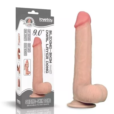 Lovetoy 9'' Sliding Skin Dual Layer Realistic Dildo With Balls • $49.95
