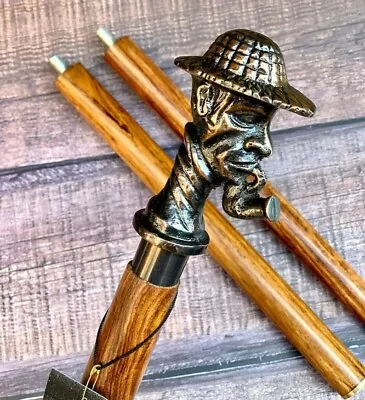 Victorian Sherlock Holmes Vintage Walking Cane Designer Style Handle Wooden Gift • $35.99