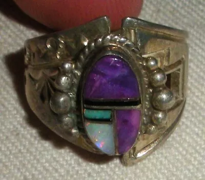 VINTAGE NAVAJO OR ZUNI SIGNED LP OPAL SUGILITE STERLING SILVER RING SIZE 8 Vafo • $99.99