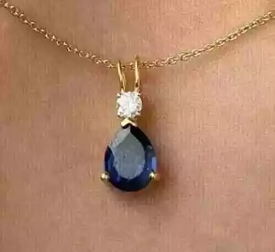 2Ct Pear Lab Created Sapphire Diamond Solitaire Necklaces 14k Yellow Gold Plated • $55