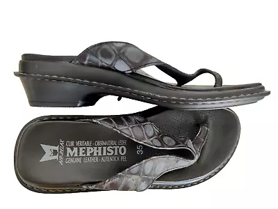 NWOB Mephisto Sz 35 US 5 Leather Shoes Sandals Thongs Slip On Gray BLACK Pattern • $49.99