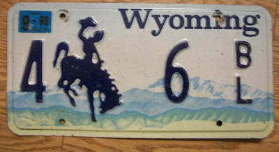 $6.99 • Buy Single Wyoming License Plate - 1998 - 4 6 Bl - Bucking Bronco