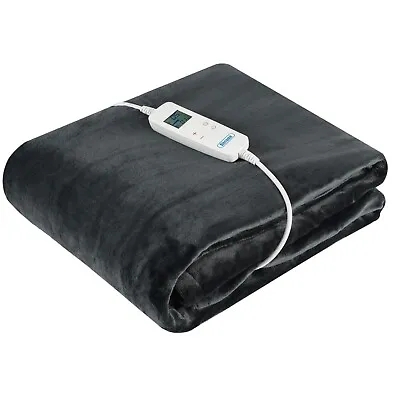 Luxurious Electric Heated Throw Soft Fleece Grey Over Blanket Double Single • £34.99