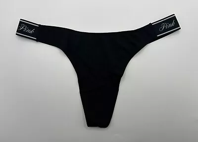 Victoria's Secret Panties NWT Size Small S PINK Black Cotton VS Logo Thong NEW • $7.10