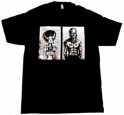 FRANKENSTEIN T-shirt Horror Movie Bride Mug Shot Tee Adult Men's Black New • $15.95