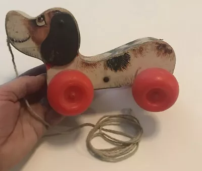 Vtg 1965 Fisher Price Little Snoopy #693 Wooden Pull Toy Dog With Shoe In Mouth • $15.39