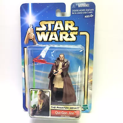 2002 Star Wars Phantom Menace Qui-Gon Jinn Jedi Master #32 Green Lightsaber MOC • $16.89