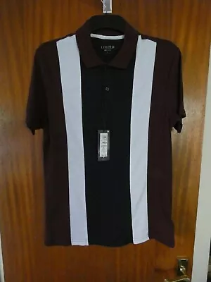 Men’s Marks And Spencer Size S Polo/Golf Top Navy/Burgundy/White Pure Cotton • £0.99