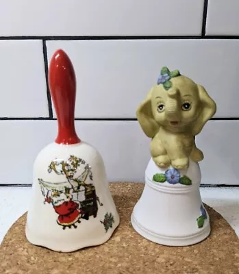 Vtg Hand Bells Brinn's Christmas Bisque Elephant Lot Of 2 FREE SHIPPING • $10.99