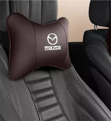 Car Seat Headrest Neck Cushion Pillows For Mazda Logo Brown Real Leather 2PCS • $33.88