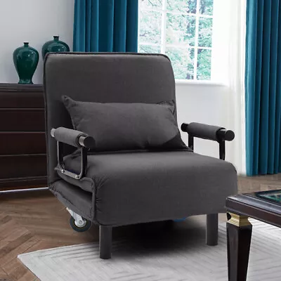 Modern Fabric Soft Folding Sleeper Chair Sofa Bed Couch Settee Recliner & Pillow • £125.95
