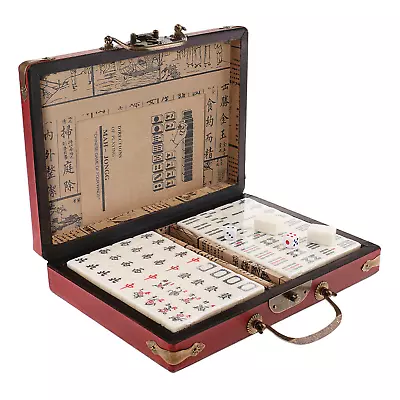 Antique Portable Mahjong Rare Chinese 144 Tiles Mah-Jong Set Toy W/Leather Box • $29.89