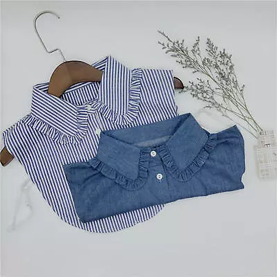 Denim Women Detachable Lapel Fake Collar Ruffles Lace False Half Shirt Blouse • £9.25