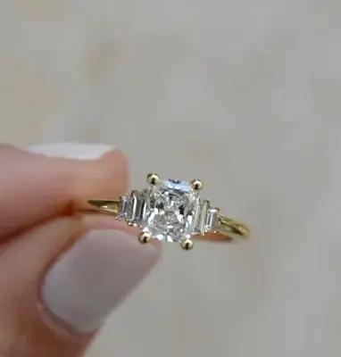 3 Ct Radiant Cut VVS1 Moissanite Engagement Ring 14k Yellow Gold Plated • $165.43