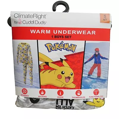 Pokemon Pikachu Kid's Size S 6-7 Warm Cuddl Duds Pajamas Base Layer Thermal Set • £12.22