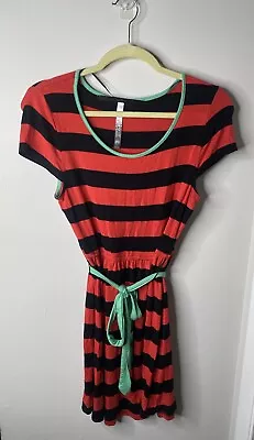 Women's Dress Small Teal Black Orange Casual Knee Length Stretch Striped • $6