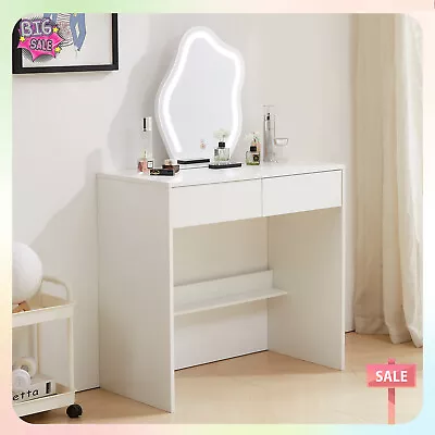 UK Dressing Table W/ Drawers Mirror Stool Set Makeup Desk Vanity Table Bedroom • £84.90