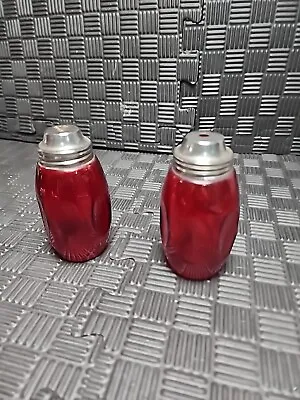 Vintage Cranberry Red Airko Salt And Pepper Shakers (684) • $9.95