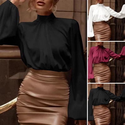 £10.78 • Buy Stylish Women's High Neck Puff Sleeve Blouse Ideal For Office Work UK STOCK