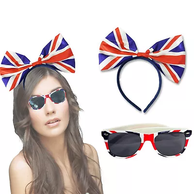 Union Jack Sunglasses & Headband King Coronation Fancy Dress Party Accessories • £8.28