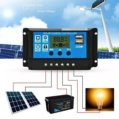 10-30A Solar Panel Regulator Battery Charge Controller LCD Auto Dual USB 12V/24V • £7.97