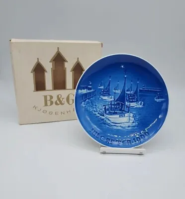 B & G Bing & Grobdahl Copenhagen Blue Christmas Plate Sailboat 1966 7   In Box • $3.99